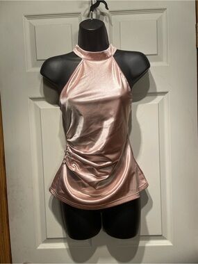 Satin High-Neck Peach Halter Top